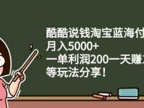 酷酷说钱：淘宝蓝海暴利项目，一单利润200一天赚1000+月入5000+【多玩法付费内容】