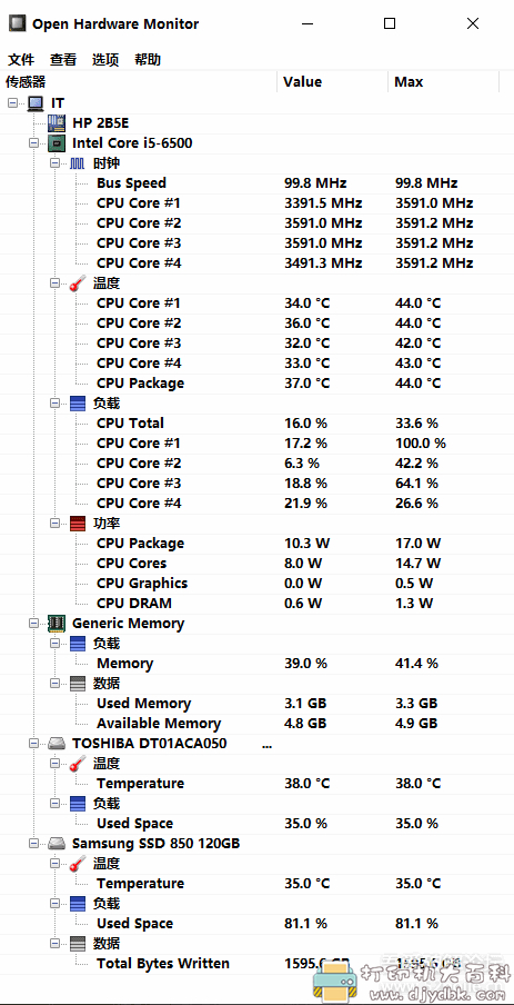 最好用的电脑温度监控工具之一 Open Hardware Monitor v0.9.2汉化单文件版 配图 No.1